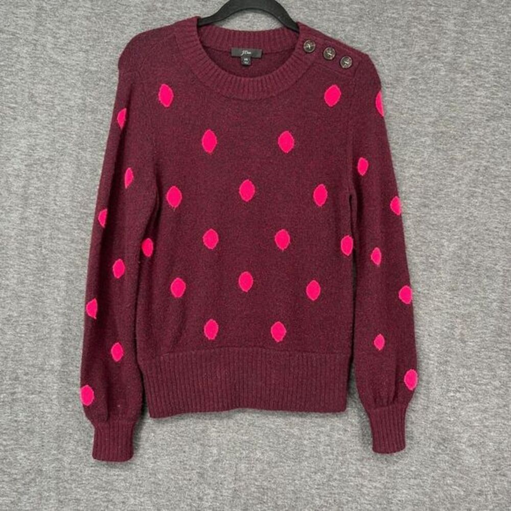 J‎ Crew Sweater Womens XS Pink Red Merino Wool Alpaca Button Fuzzy Soft Coquette